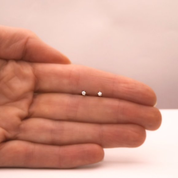 Genuine 14K Gold Mini Diamond Stud Earrings – Ethically Earth Mined - Picture 6 of 7